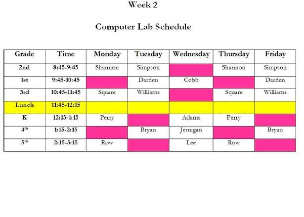 Schedule Welcome To Colerain Elementarys Computer Lab Site